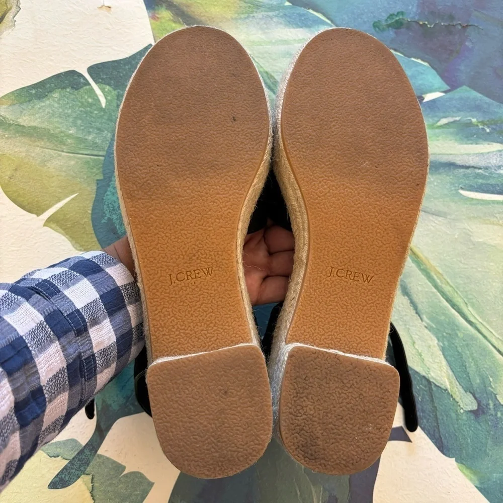 J. CREW Heeled Platform Espadrilles Black Size 11 Faux Suede